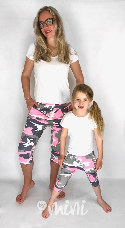 Summer pink army baggy shorts - set matka dcera