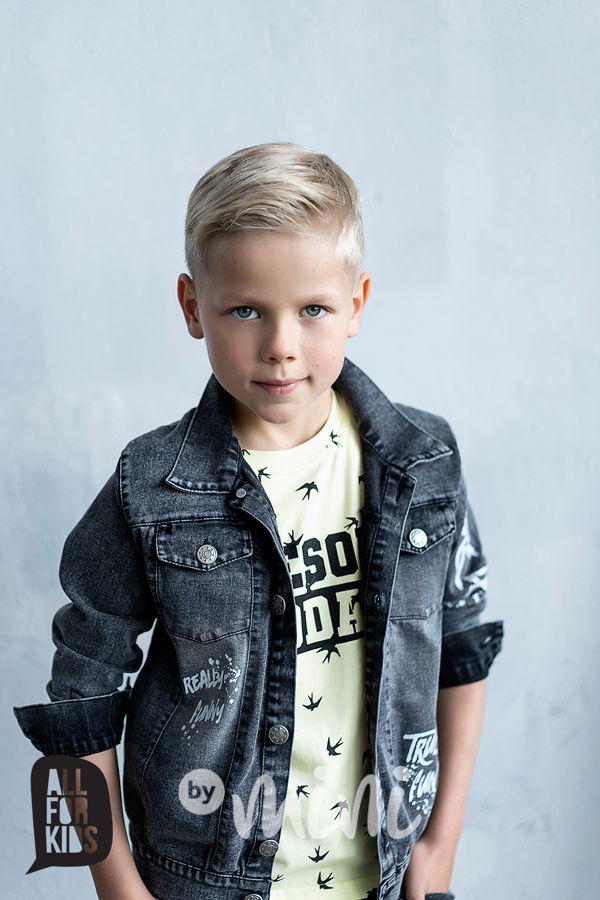 Jeans grafit chlapecká bunda s printem