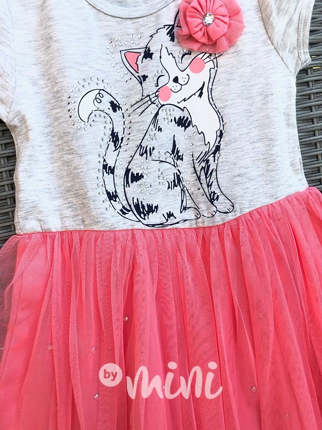 Kočičkové tylové dětské šaty meruňkové