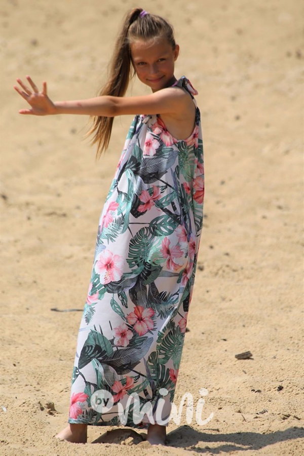 Dlouhé dívčí dětské květované letní šaty bez rukávů bymini