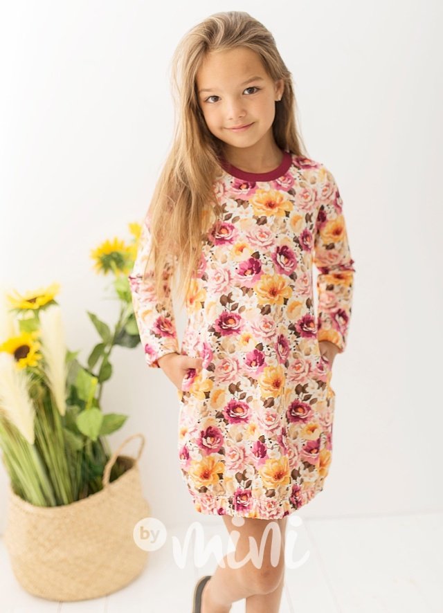 Dívčí šaty s dlouhým rukávem květiny