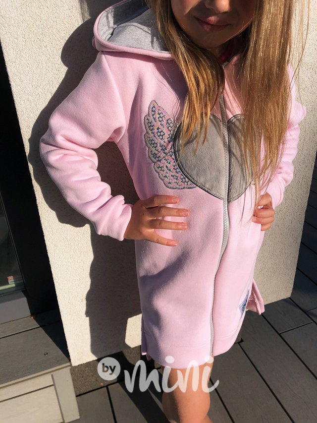 Dlouhá vyteplená dívčí srdíčková mikina pink
