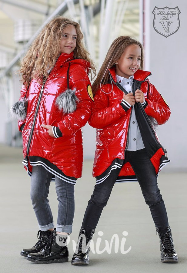 Designový zimní červený dívčí kabát bymini