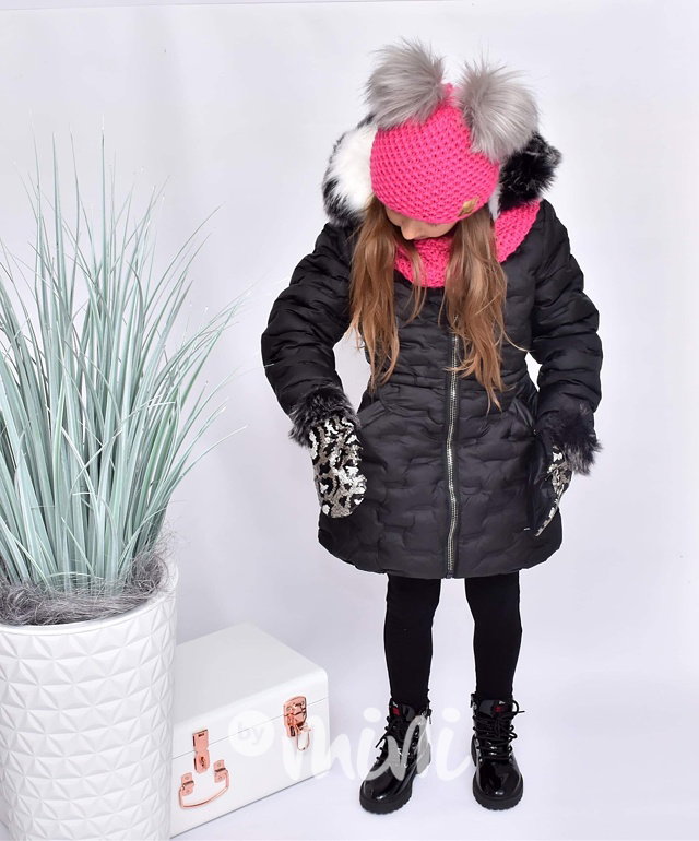 Zimní černý dětský kabátek s odepínatelnými palčáky