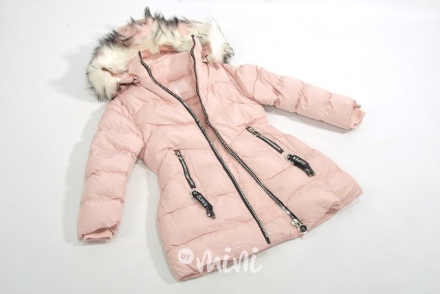 Dívčí dětský zimní kabát s kapucí a kožešinou