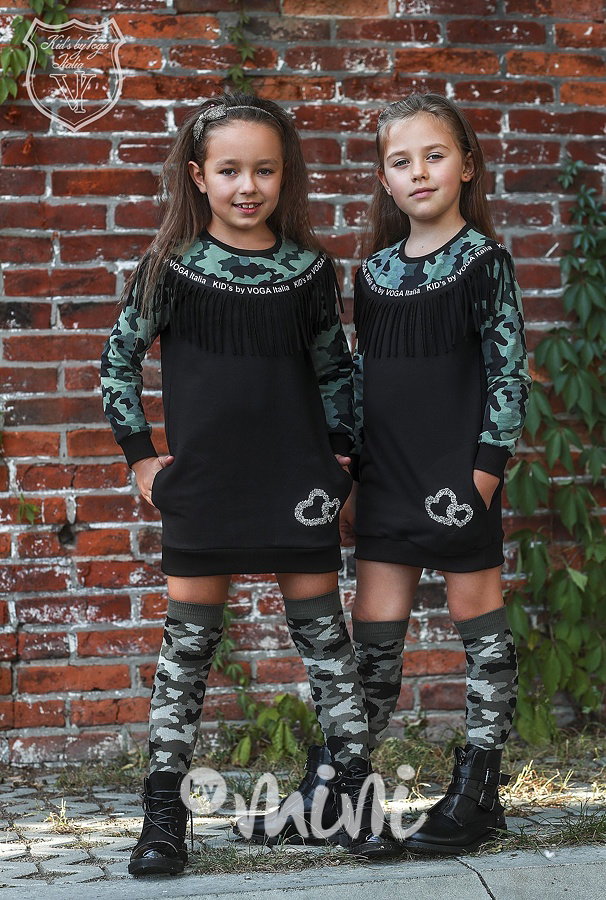 Designové army šaty s třásněmi