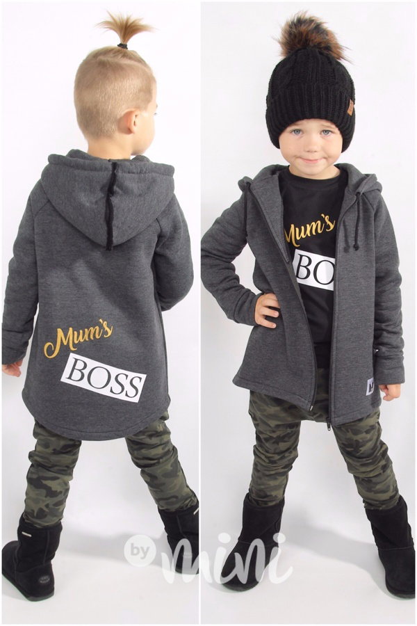 Mum's boss - vyteplená dlouhá mikina grafit