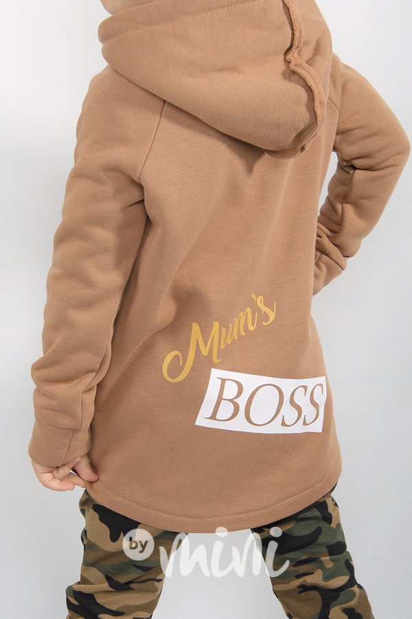 Mum's boss - vyteplená dlouhá mikina karamel