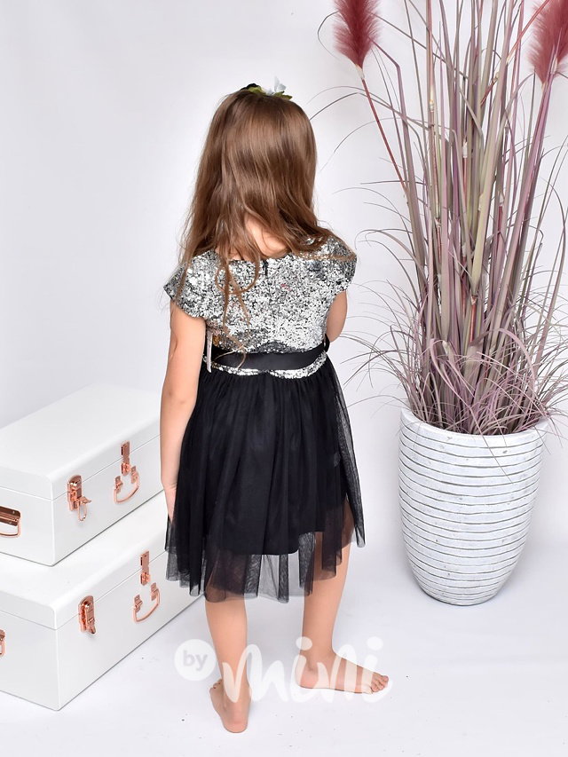 Flitrové dětské šaty s tylovou sukní - silver