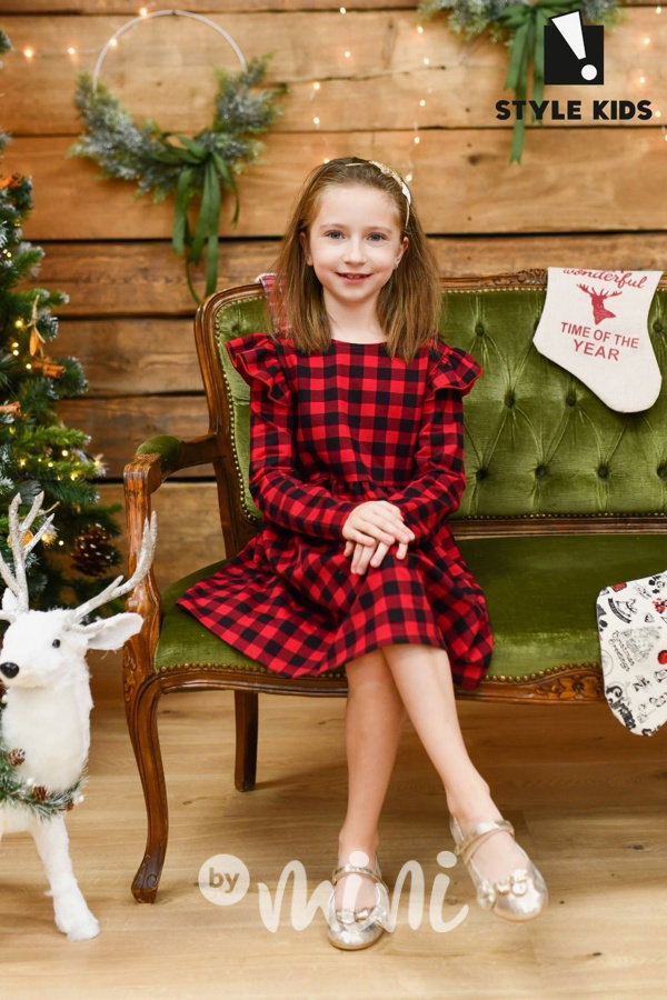 Sváteční kostkované karo vánoční dívčí šaty