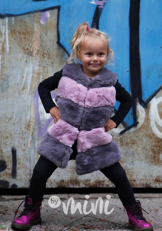 Dívčí chlupatá vestička grey/pink