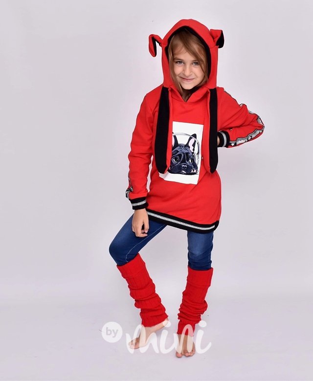 Quirky hoodie - pohyblivé uši - red dívčí mikina