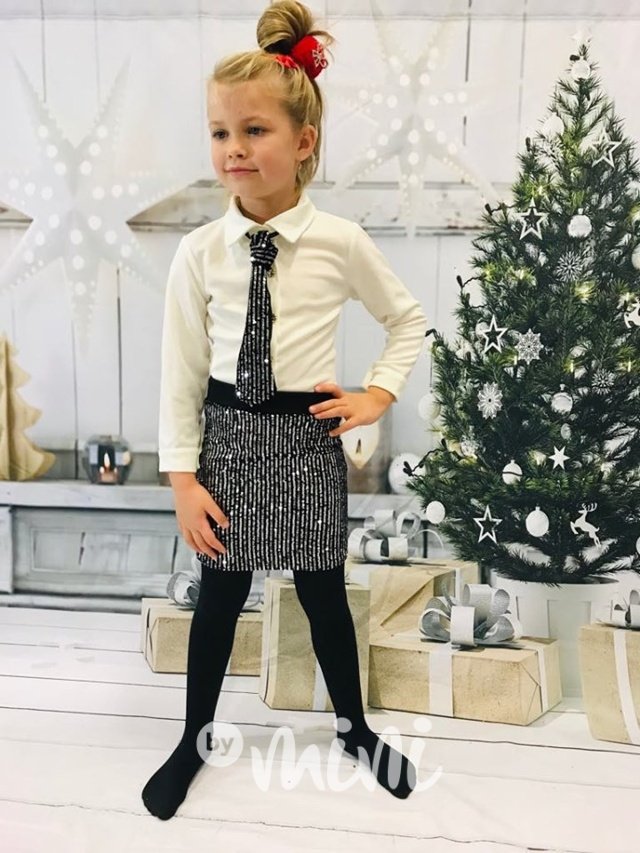 Flitr dívčí set s kravatou - black (sukně s flitry+košile)