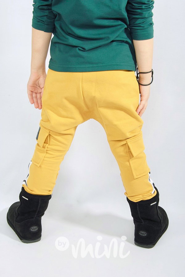 Vyteplené chlapecké baggy kapsáče - mustard