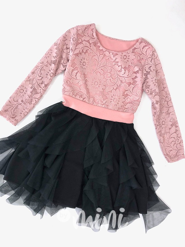 Slavnostní krajkové tylové šaty - black/pink