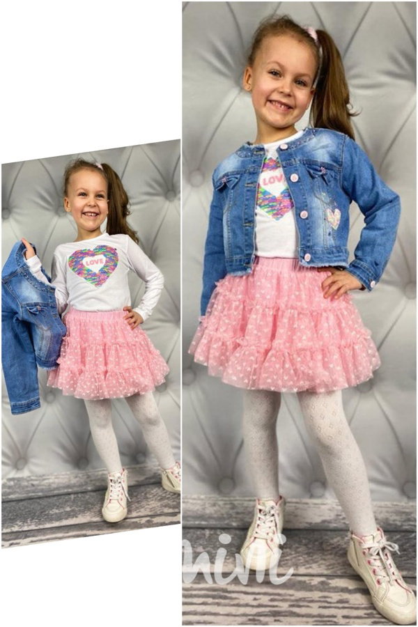 Jeans trojkomplet - srdíčková tutu sukýnka růžová