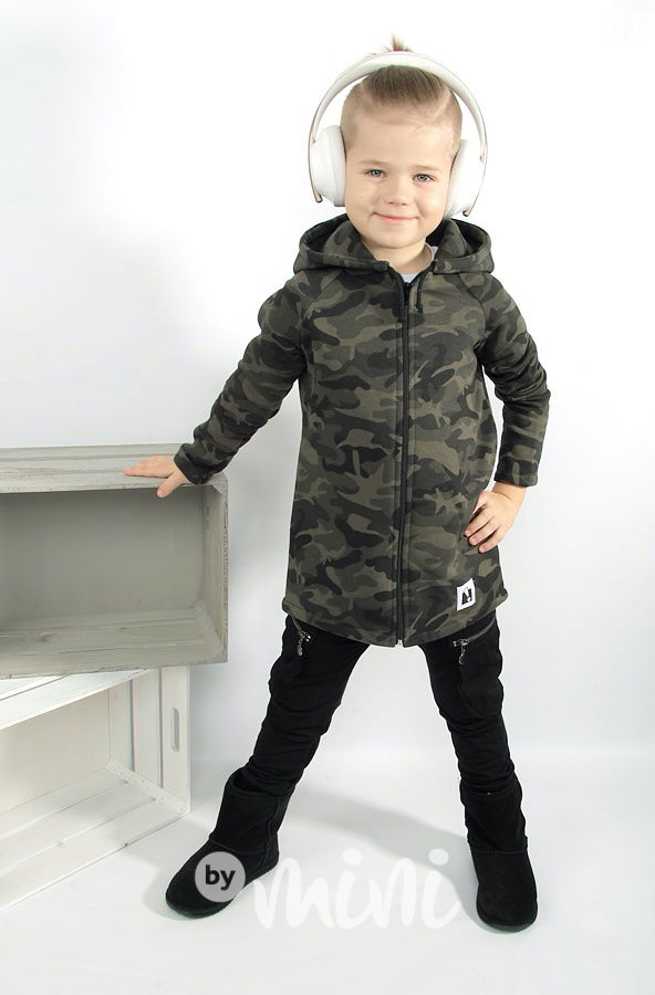 Mum's boss - vyteplená dlouhá chlapecká mikina army