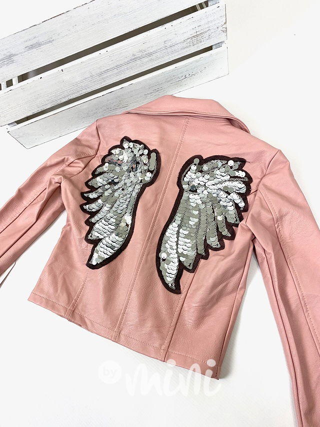 Dětská růžová jarní bunda na zip křísla flitry