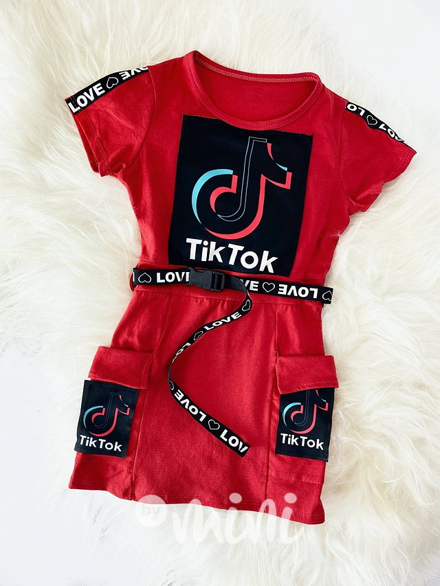 Tik Tok sporty šaty s páskem - červené