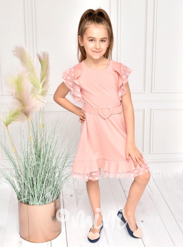 Srdíčkové elegant dětské šaty - pink