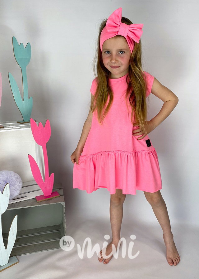 Neon pink čelenka s mašlí