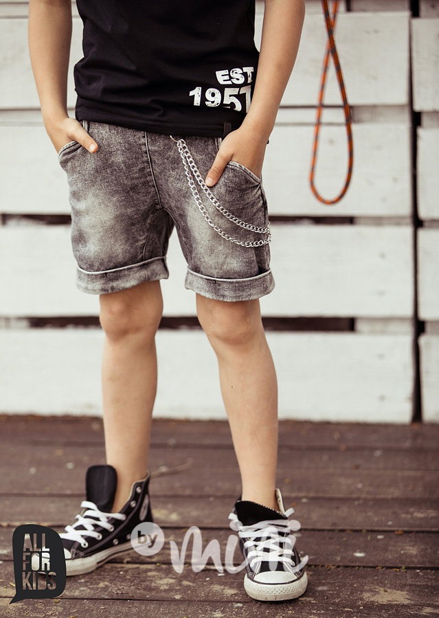 TOP - kraťasy soft jeans s řetězem- ice black