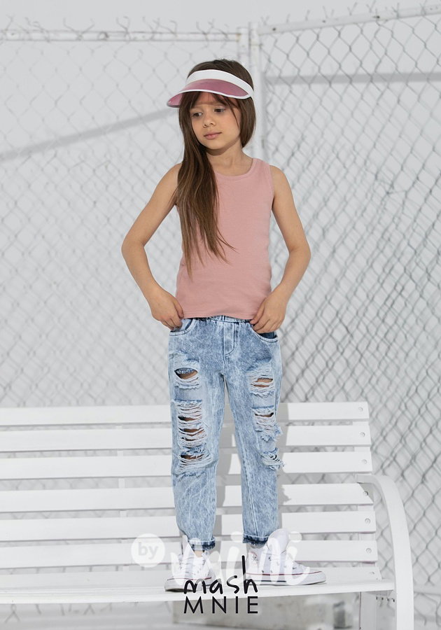 Boyfriend ripped jeans ice dye light blue *Premium*