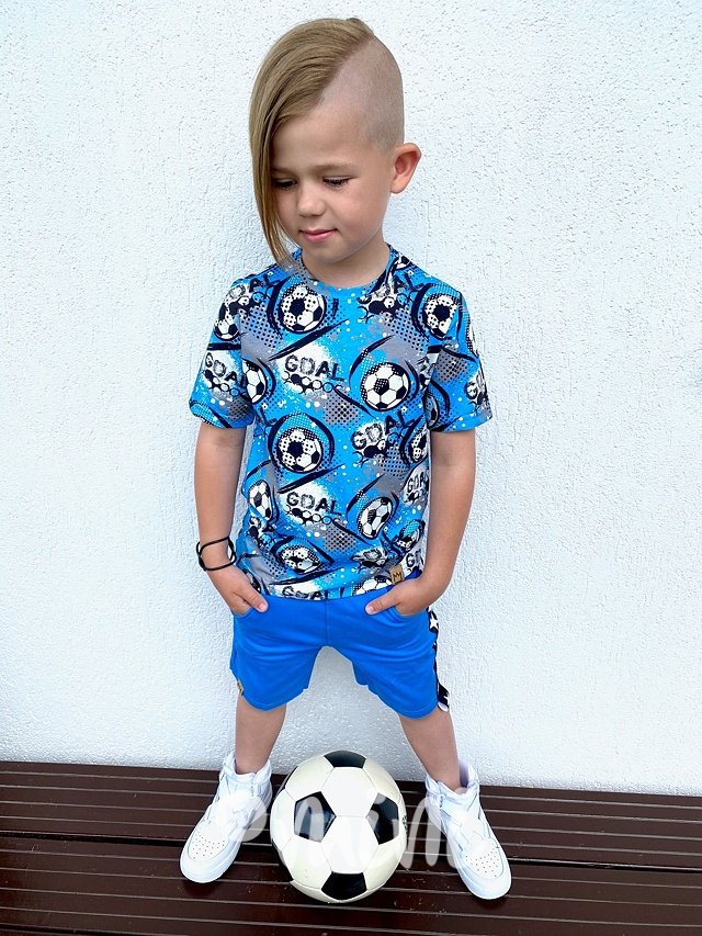 Chlapecké modré triko s krátkým rukávem, fotbalový motiv