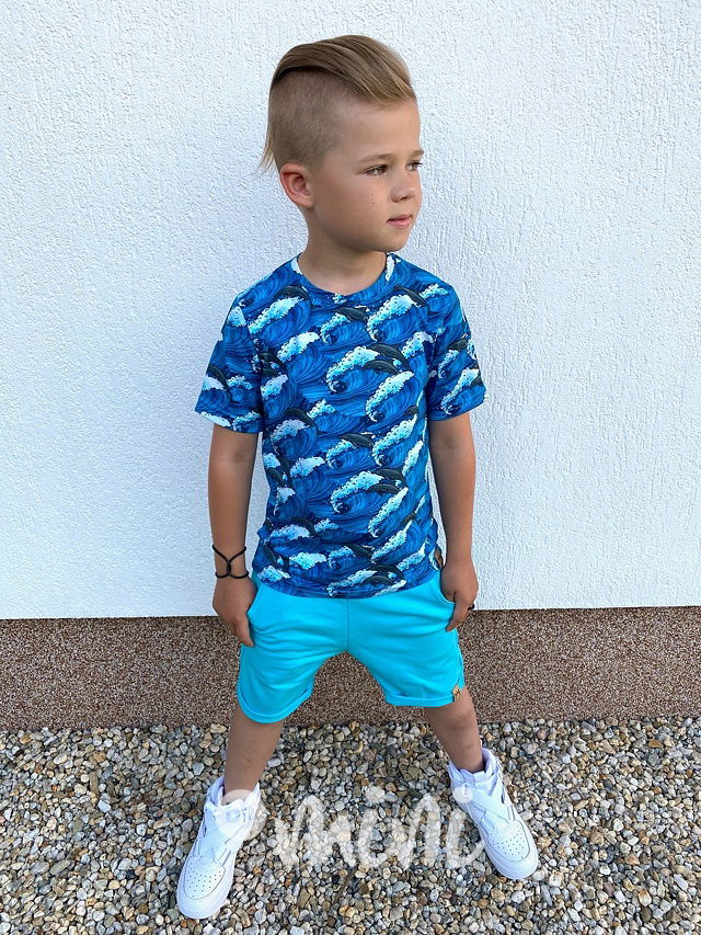 Chlapecké tyrkysové kraťasy v pase na gumu 