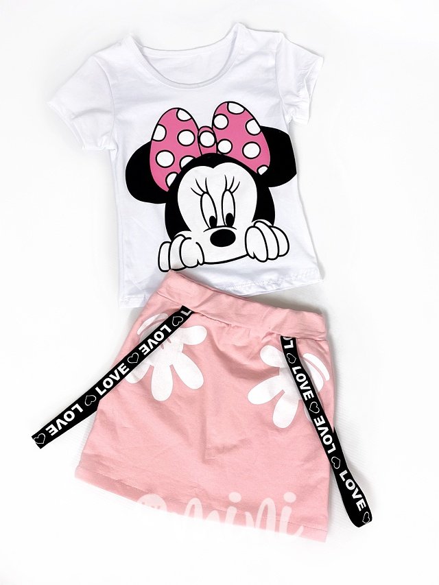 Minnie letní set - pink sukně s laclíky a triko