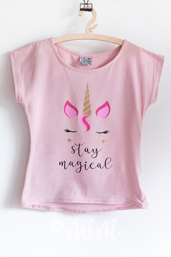 dětské dívčí triko bavlněné růžové s jednorožcem - stay magical 