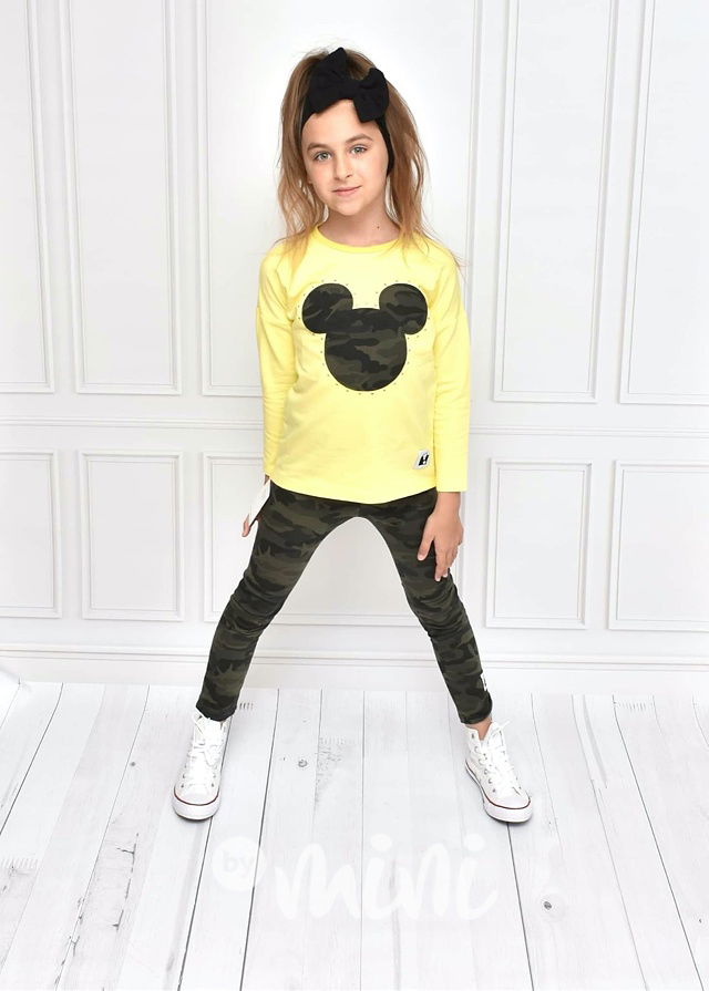 Žluté triko a army legíny - set dívčího oblečení Mickey