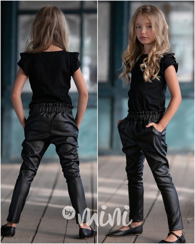 Leather look pants s volánkem černé *by AFK*