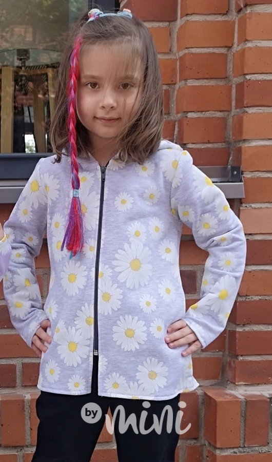 Šedá fleece long mikina kopretiny