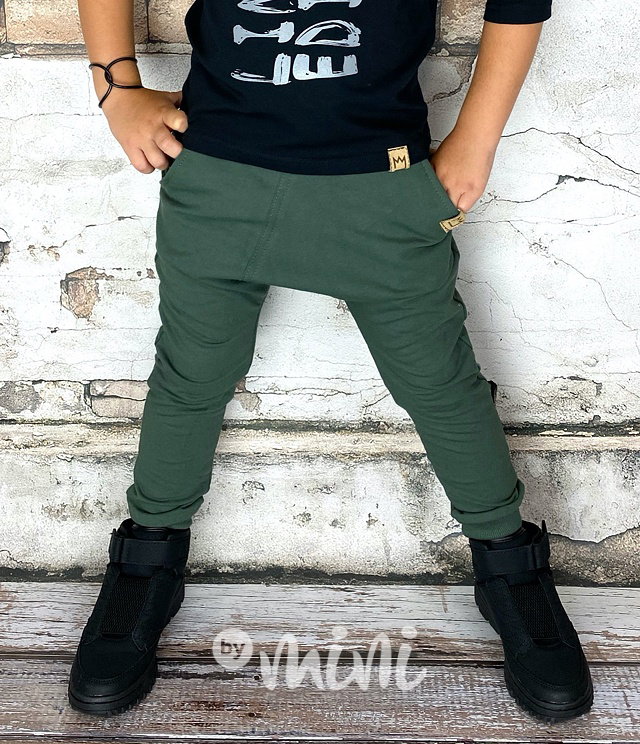 Baggy tepláčky s prošitím - khaki