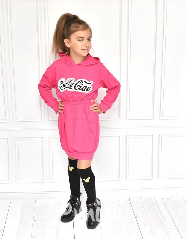 Dětské mikino šaty růžové s kapucí