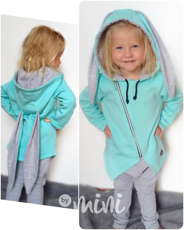 Oteplená long mikina bunny - mint