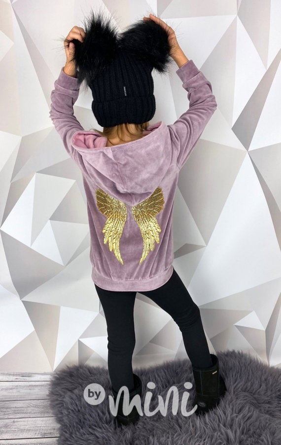 Angel gold wings velur mikina lila
