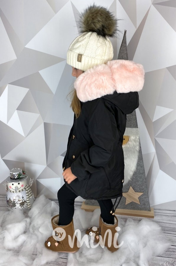 Zimní kožíšková parka - black/pink