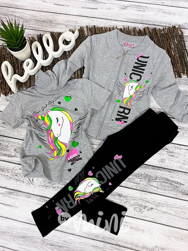 3pcs Unicorn souprava - šedá