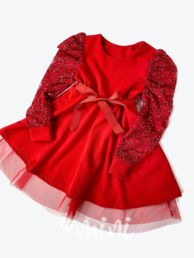 Elegantní vánoční červené dětské dívčí šaty By Mini