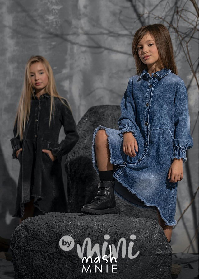 Boho grafit jeans dívčí šaty *by MashMnie*