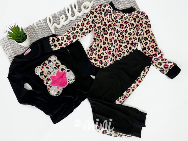 Leopard BEAR velur 3pcs dětská souprava