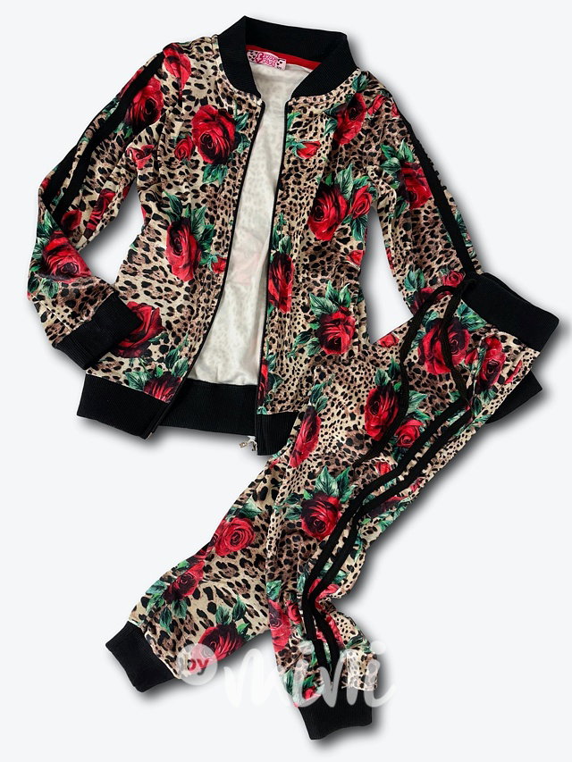 Leopard ROSE velur mikina + tepláky