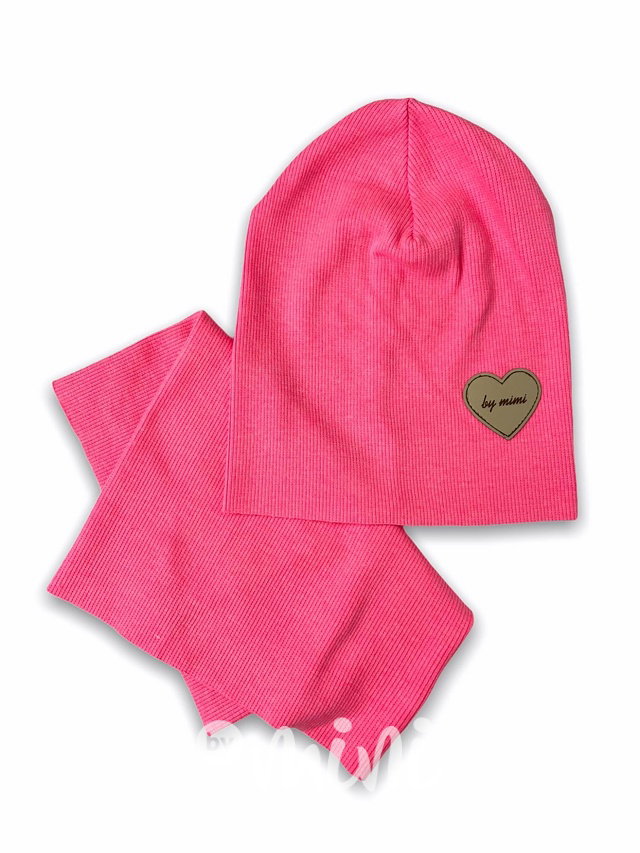 Neon pink žebrovaná beanie čepka s nákrčníkem