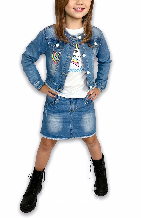 Jeans 3-dílný komplet UNICORN s flitry a kamínky