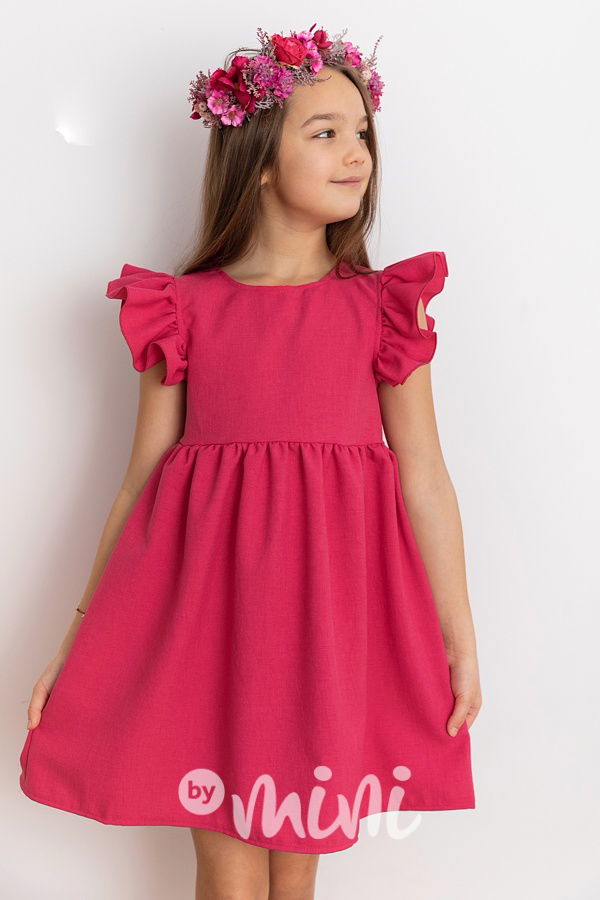 Malinové šaty s řasenými rukávy