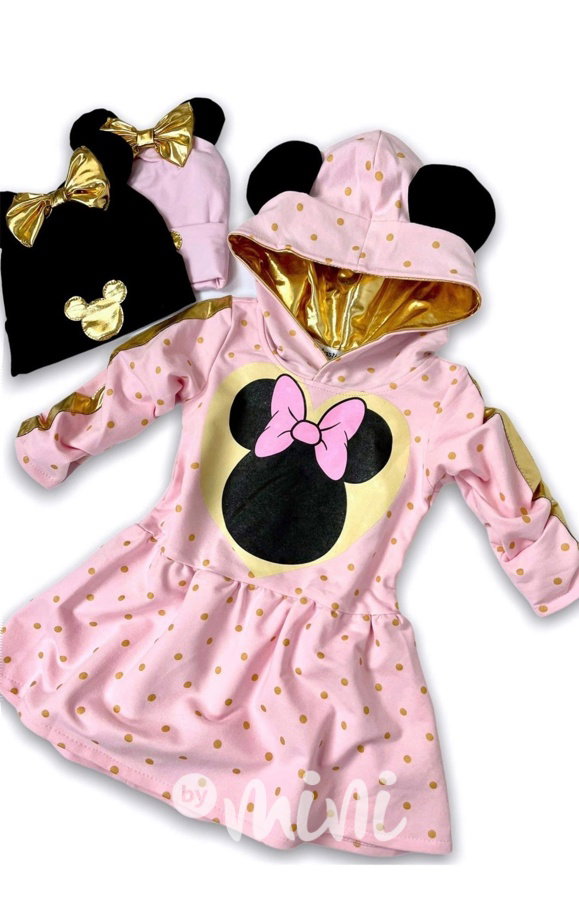 Minnie hoodie šaty pink/gold