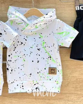 Splash hoodie triko - white&neon green