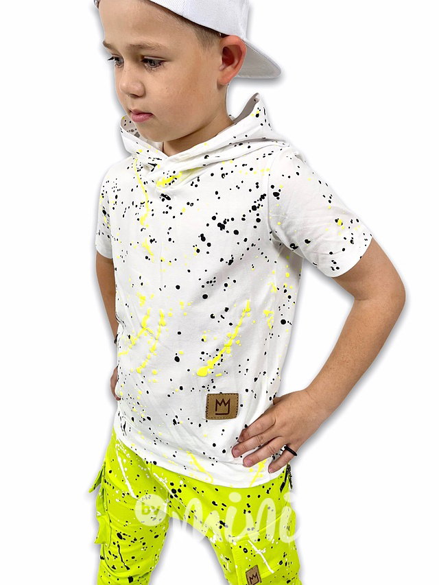 Splash hoodie triko - white&neon yellow